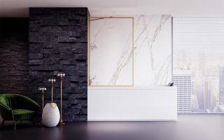 Шторка на ванну Veconi Palau PL-85G, 600x1500, брашированное золото , стекло прозрачное